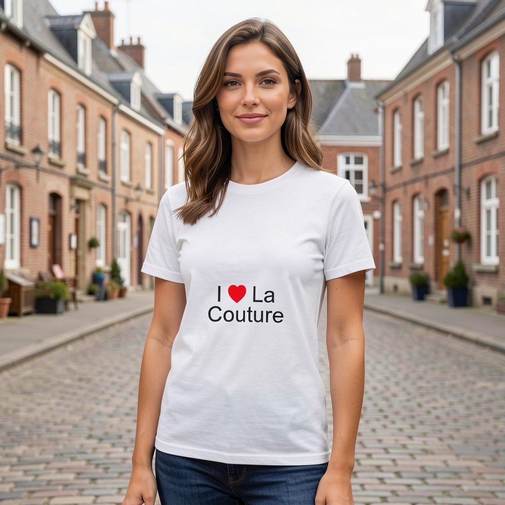 Photo portée du T-shirt I love la couture en décor La Couture