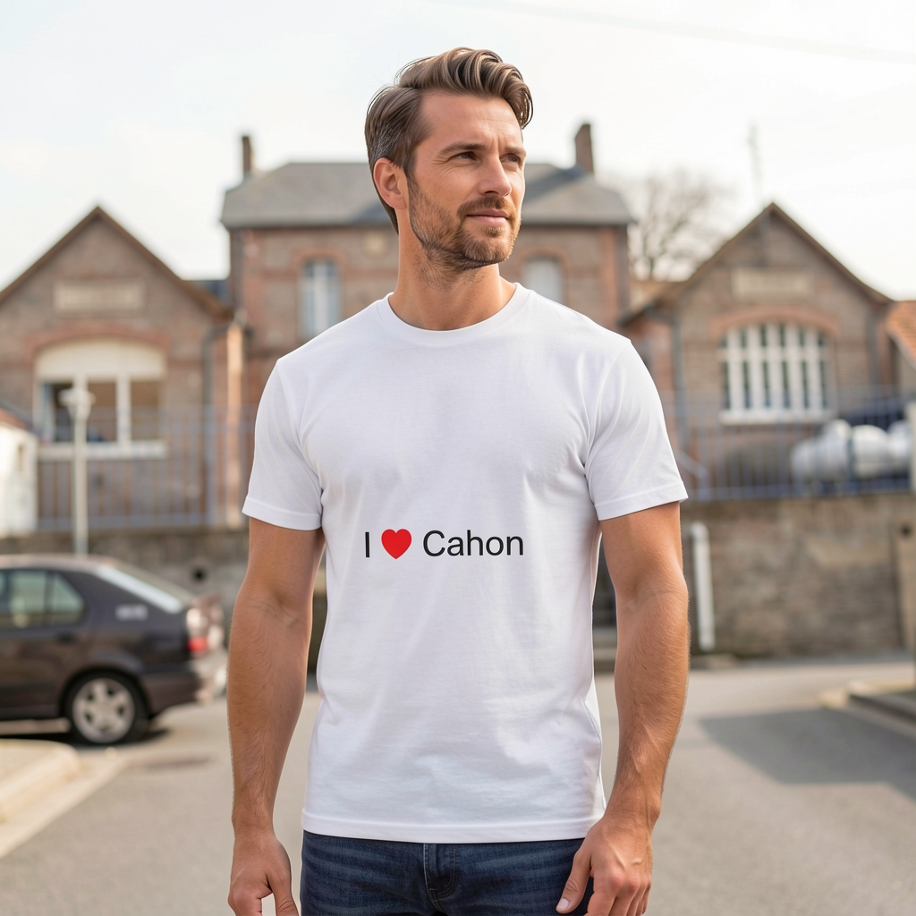 Photo portée du T-shirt I love cahon en décor Cahon