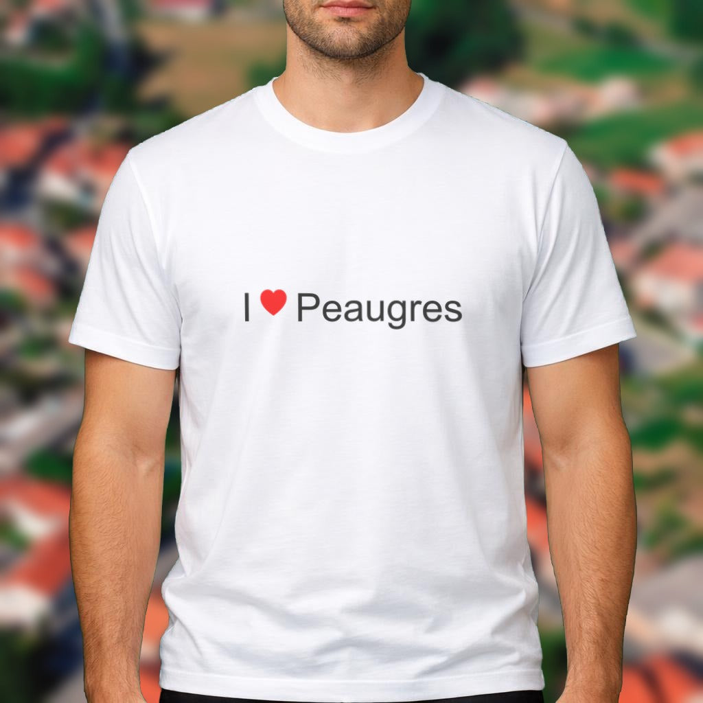 T-shirt I love Peaugres porté