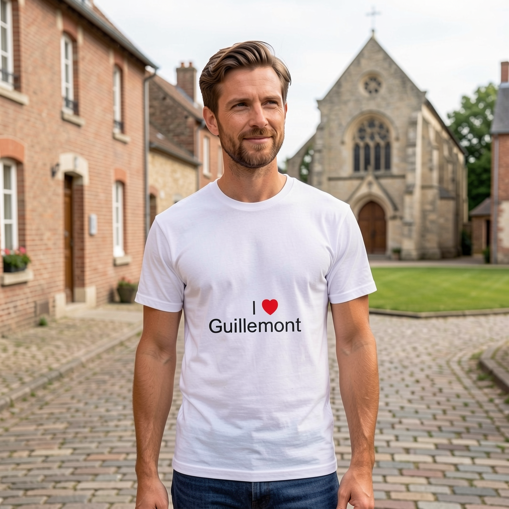 Photo portée du T-shirt I love guillemont en décor Guillemont