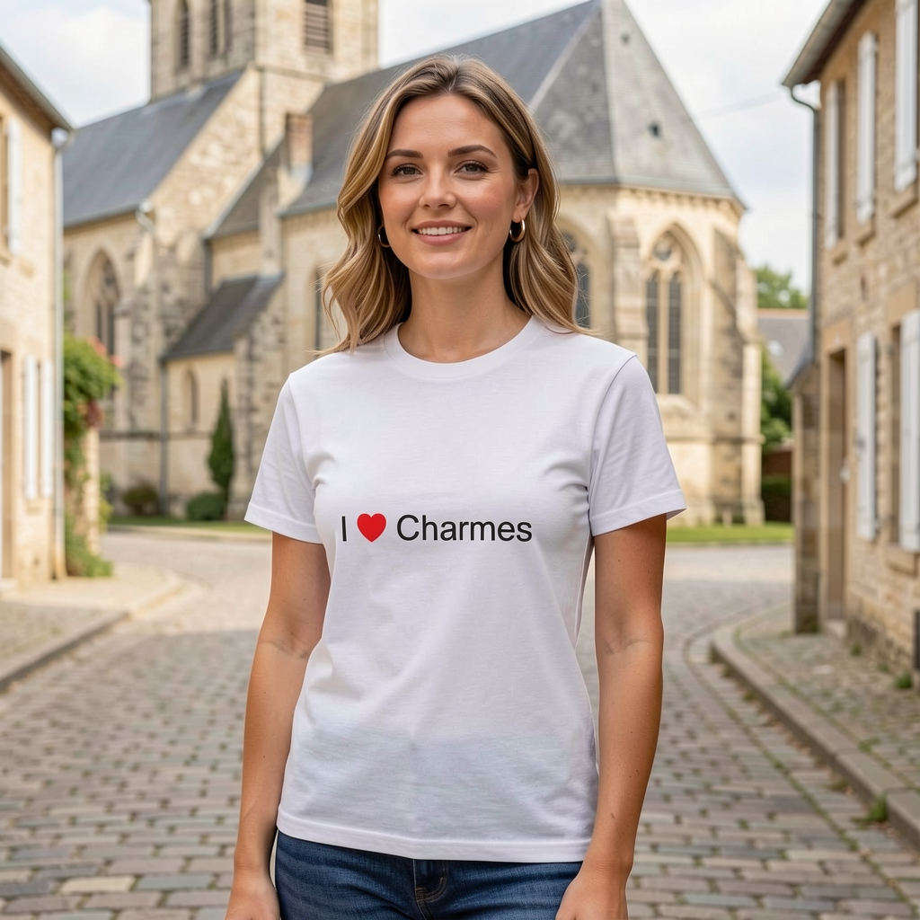 Photo portée du T-shirt I love charmes en décor Charmes