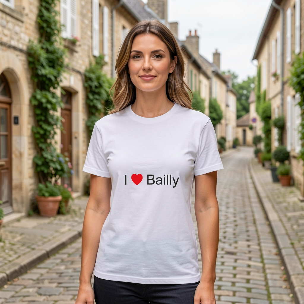 Photo portée du T-shirt I love bailly en décor Bailly
