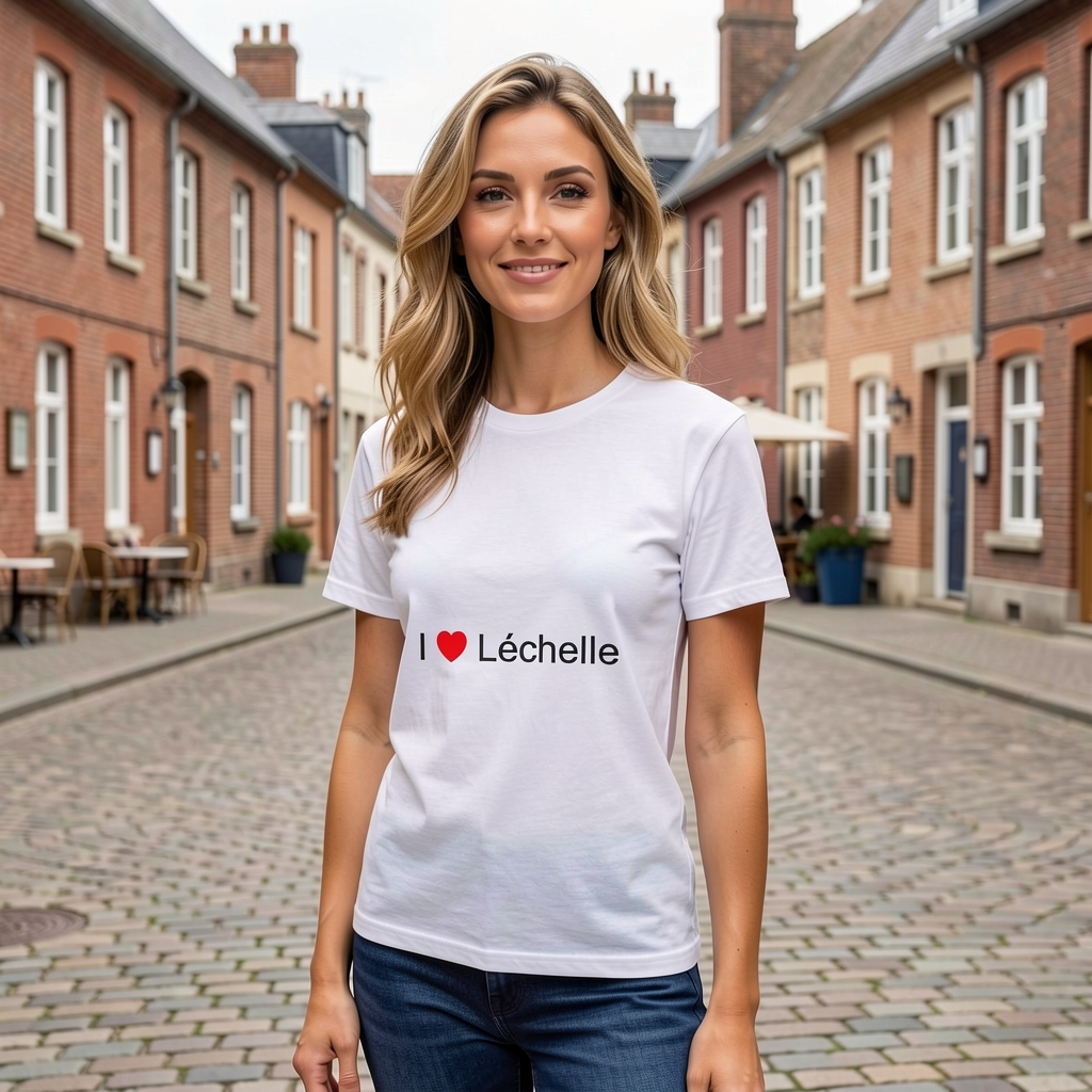 Photo portée du T-shirt I love léchelle en décor Léchelle