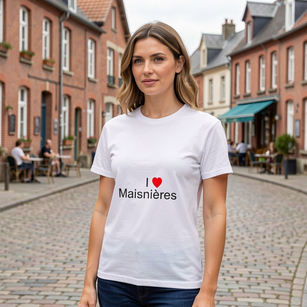Photo portée du T-shirt I love maisnières en décor Maisnières
