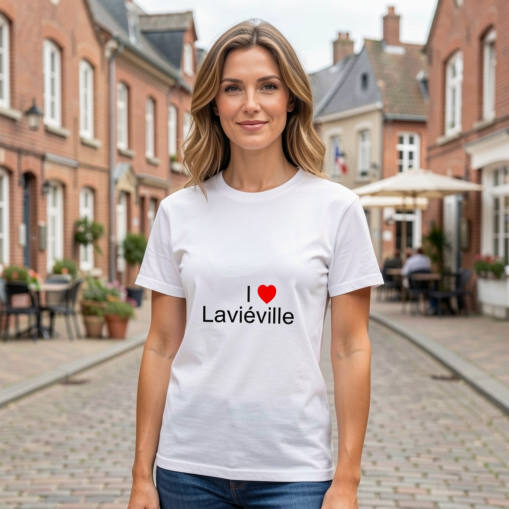 Photo portée du T-shirt I love laviéville en décor Laviéville