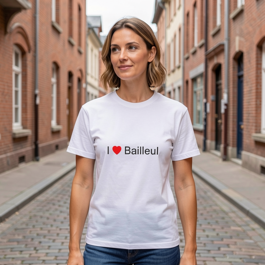Photo portée du T-shirt I love bailleul en décor Bailleul