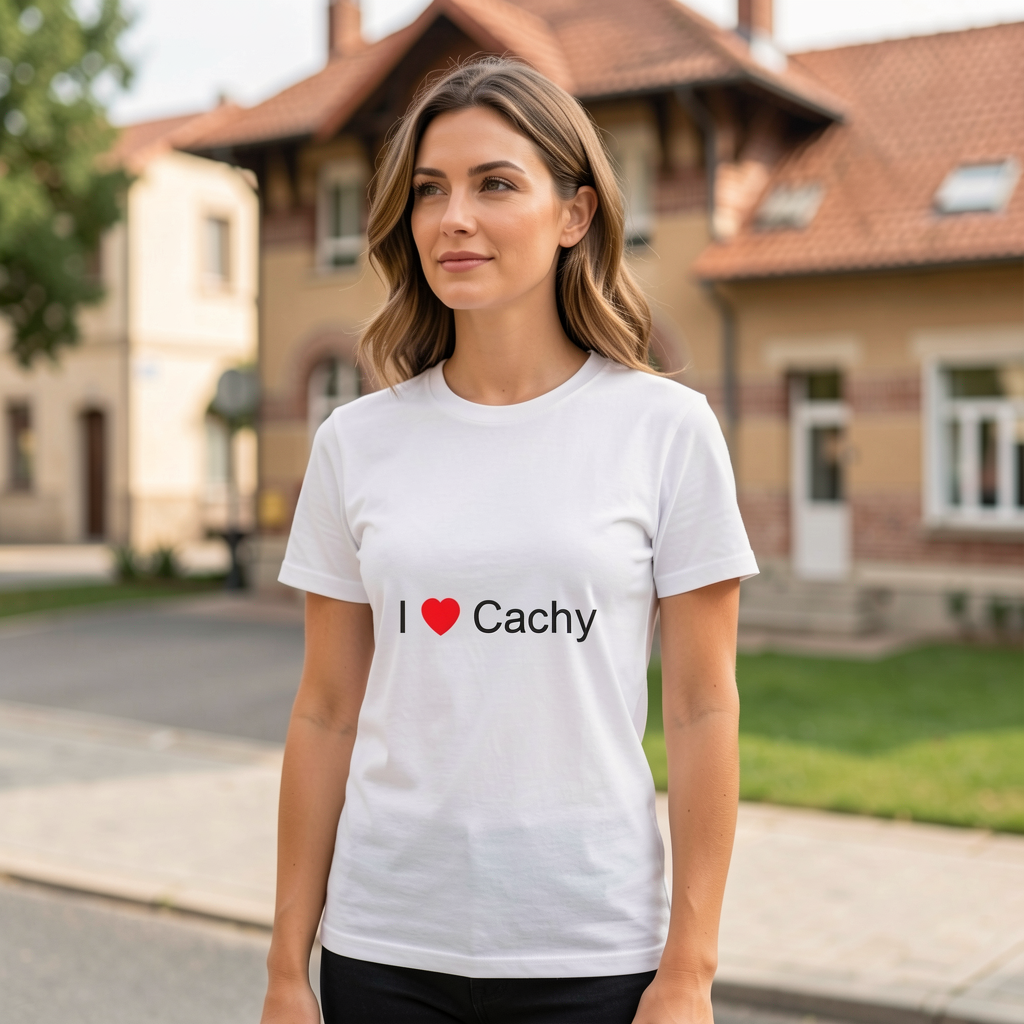 Photo portée du T-shirt I love cachy en décor Cachy