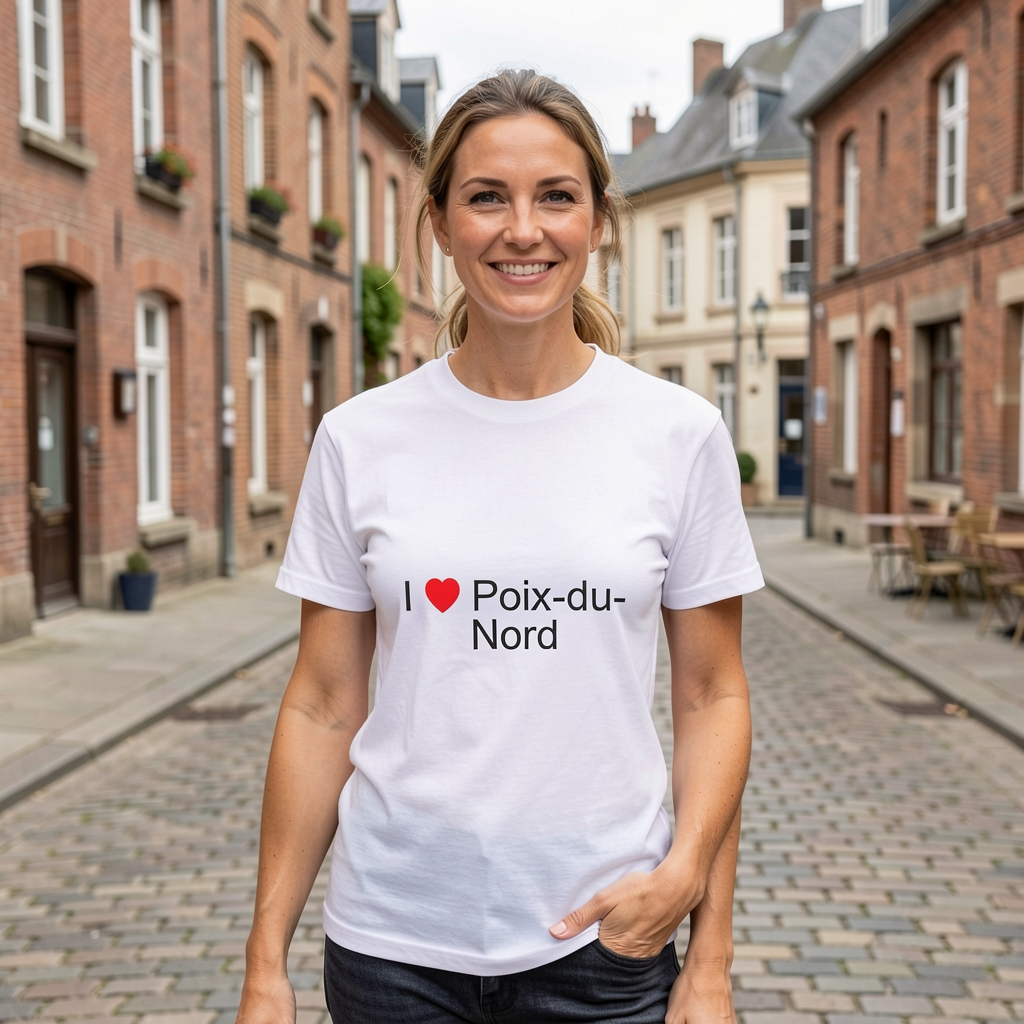 Photo portée du T-shirt I love poix-du-nord en décor Poix Du Nord