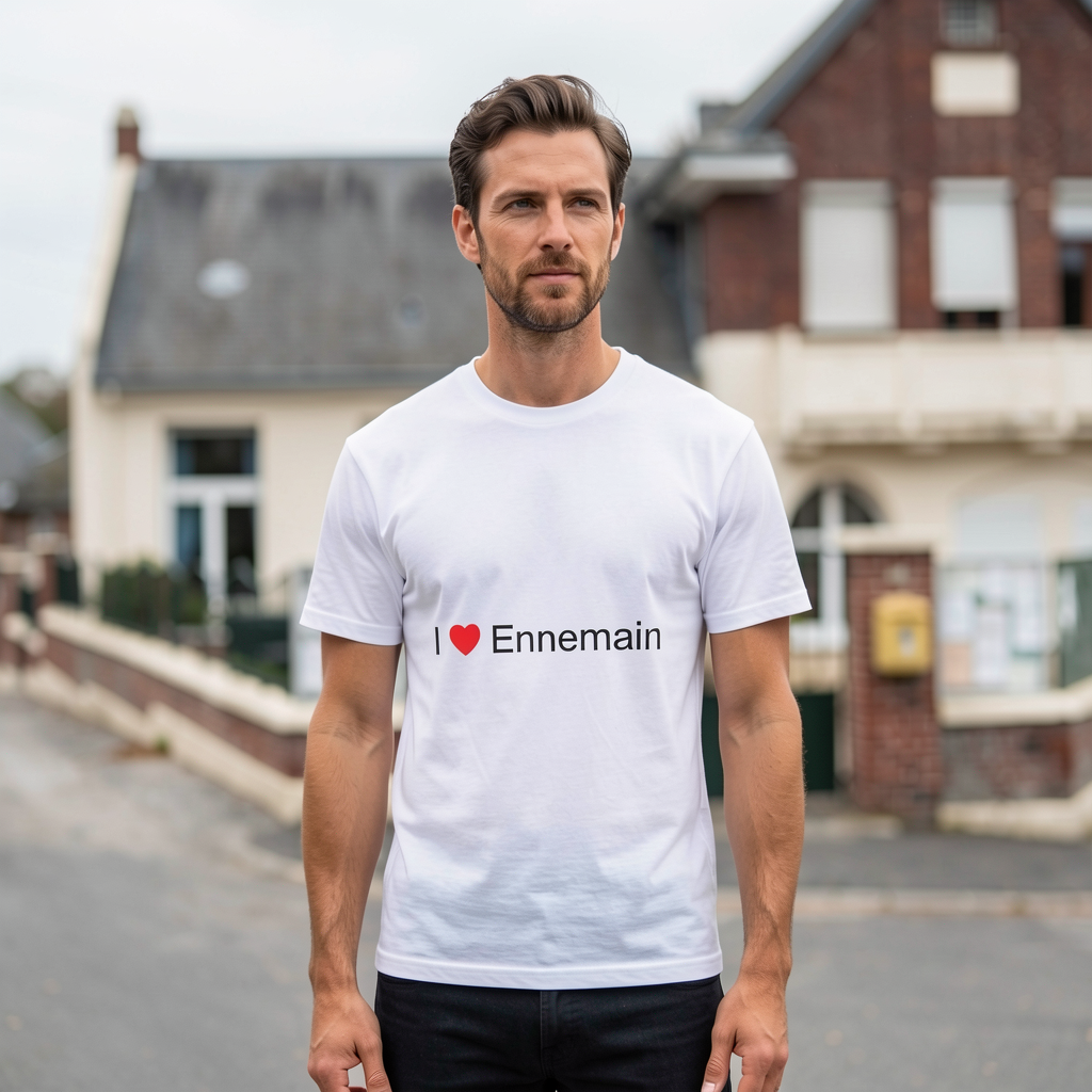 Photo portée du T-shirt I love ennemain en décor Ennemain