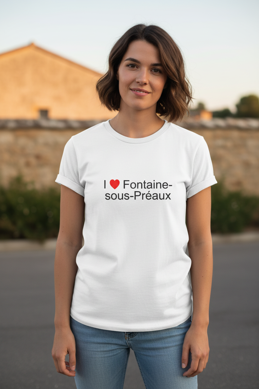 T-shirt souvenir Fontaine-sous-Preaux - coeur et nom de la ville - vue de face